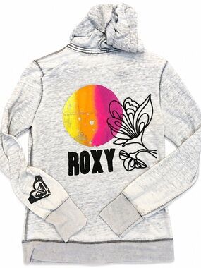 Y2K VINTAGE Roxy Gray Zip Up Hoodie Graphic Logo Lightweight Jacket Size L